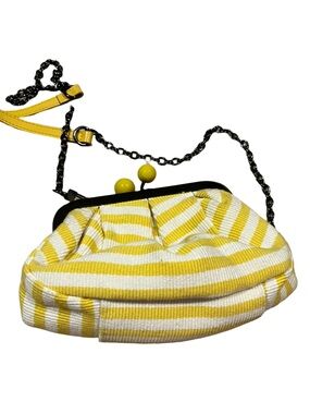 Weekend Max Mara Pasticcino Bag Yellow Stripe Kiss Lock Chain Clutch- yellow bag
